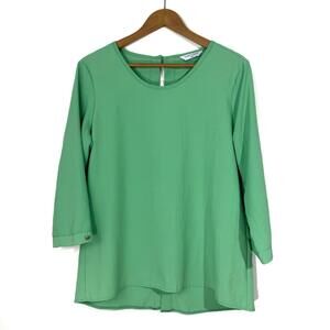 Contempo Women’s Size XL Green Split Back 3/4 Sleeve Casual Blouse Top
